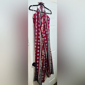 Bohemian Halter Red Patterned Jumpsuit